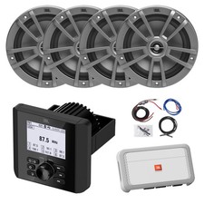 Marine Bluetooth Receiver, 4x 6.5" 180W Boat Gray Speakers, Amplifier w/Kit
