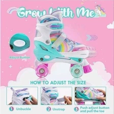 Sulifeel Rainbow Unicorn Rollerskates-Adjustable Sizes 6 To 9-Light Up Wheels