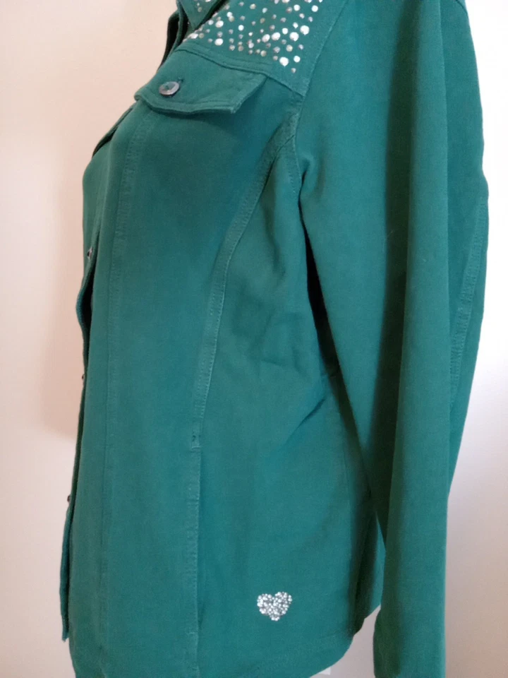 quacker factory Dream Jeannes Green Studded Button Down Collared Jacket Size 2x - Image 4 of 4