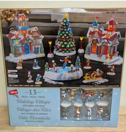 Disney Christmas Holiday Village 13 Piece Skating Rink W/ Pooh Mickey Minnie