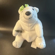 Coca-Cola Polar Bear With Green Bow On Head 1997 Bean Bag Plush