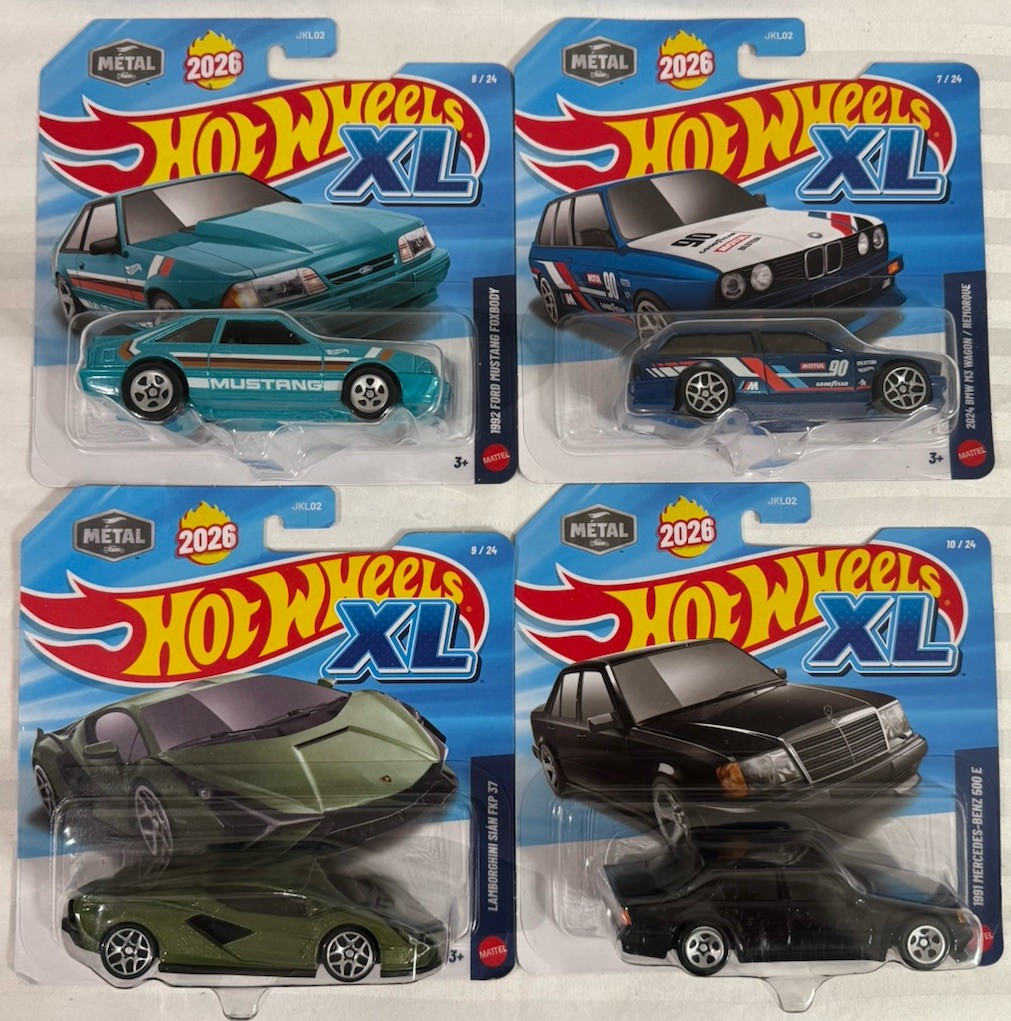 Lot Of 4 2026 Hot Wheels XL Scale BMW MERCEDES LAMBORGHINI MUSTANG