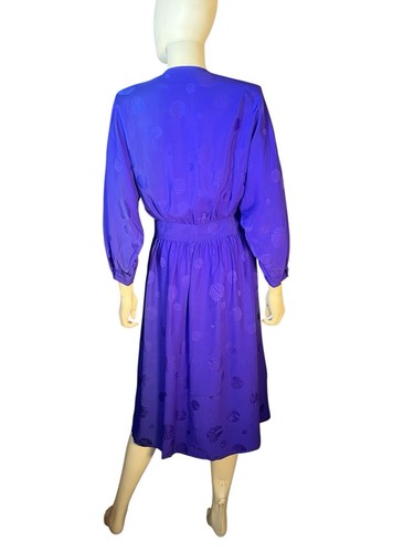 Vintage 80s Argenti 100% Silk Wrap Dress Womens 12 Purple Batwing Sleeve Pockets - Picture 5 of 9