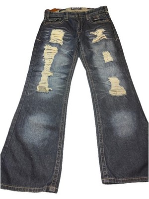 CJ Black Premium Mens Blue Jeans Distressed Denim Embroidered Pockets Boot 36x32
