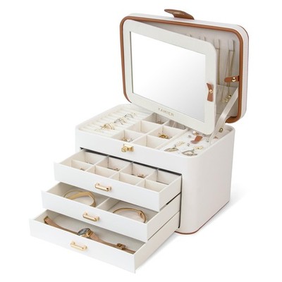 Jewelry Boxes for Women, 4 Layer Jewelry Organizer with Mirror, 3 Drawers, Je...