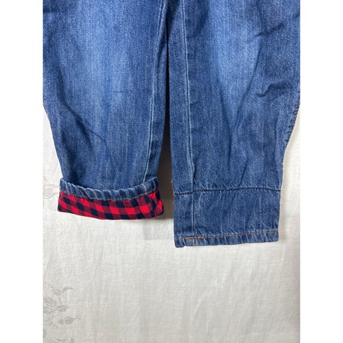 Oshkosh Jean Overalls 5T Heart Pocket Blue Denim Plaid Flannel Cuff - Picture 2 of 9