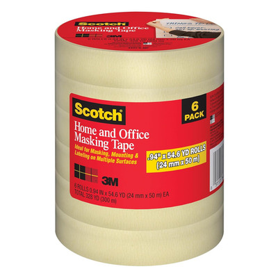 Scotch Masking Tape, 6 Rolls, 0.94 in X 54.6 Yd, Great for Everyday Use, Strong