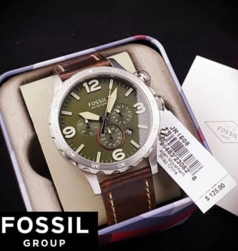 Мужские кварцевые часы-хронограф Fossil JR1508 Nate нержавеющая сталь коричневая кожа - Изображение 3 из 3