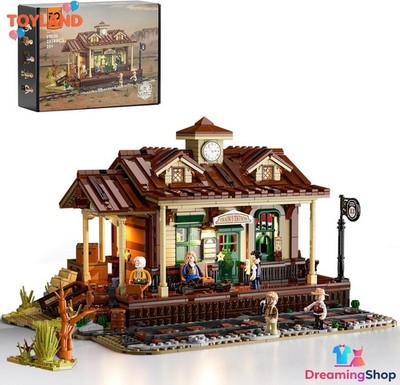 FUNWHOLE Wild West Train Station Lighting Building-Bricks Set - 1975 Pcs Collect