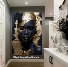 Luxury African Woman Golden Wall Art | Modern Black & Gold Canvas Print 80x120cm