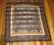 Worthington Black Gray Gold Leopard Animal Print 100 Silk Square Scarf 32"