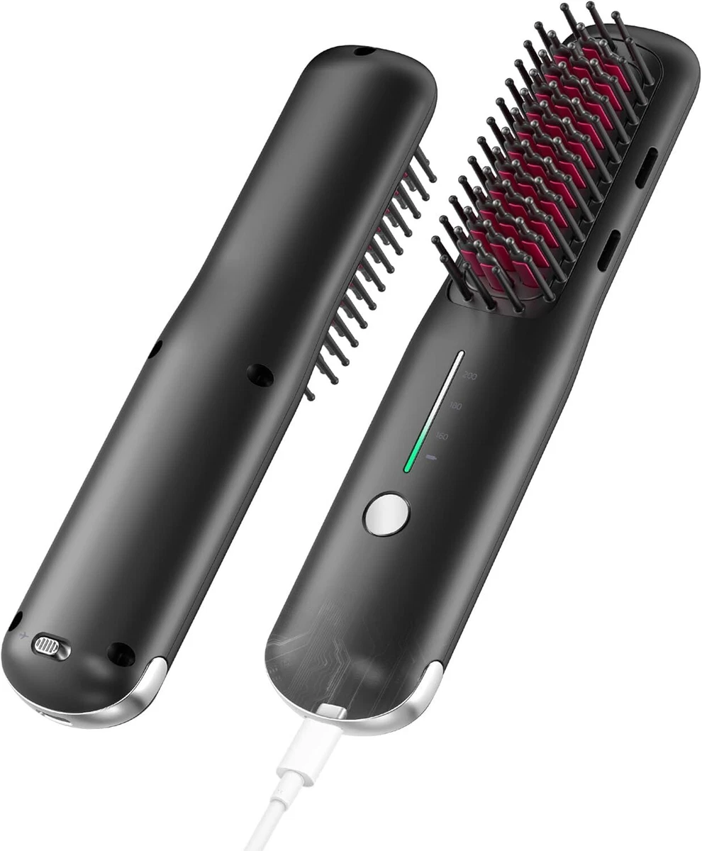 Cordless Hair Straightener Brush NOVUS Portable Straightening Brush Black 1