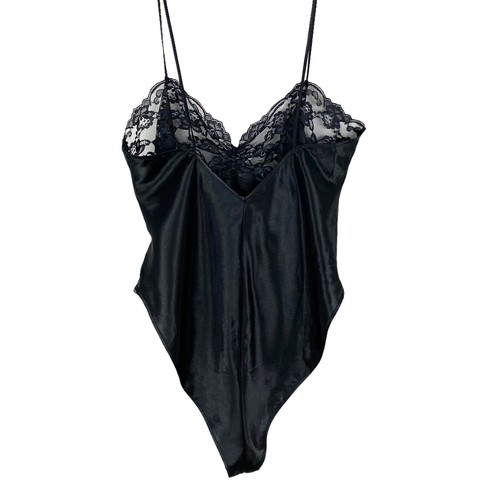 Body de peluche negro de encaje vintage Victoria’s Secret Gold Label para mujer talla M - Imagen 6 de 8