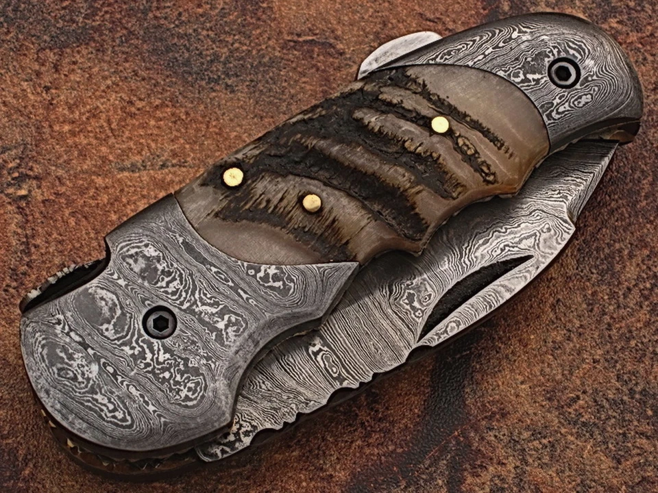 Handmade Damascus Steel Folding Knife – Ram Horn Handle, Liner Lock, DB_5060-R - Image 2 of 4