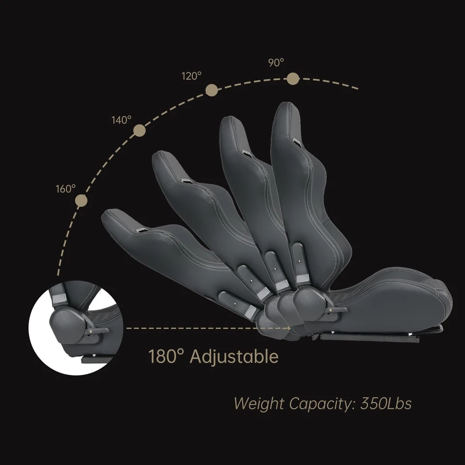 2 Pcs Universal Racing Seats with Sliders, Reclinable Bucket Seats for Ford Cars - Изображение 3 из 4