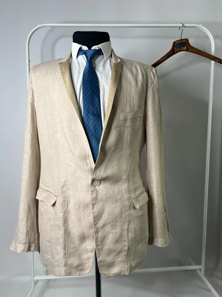 Blazer de verano de lujo Dolce & Gabbana dorado para hombre beige mezcla de lino talla US44 EU54 Foto 2 de 4