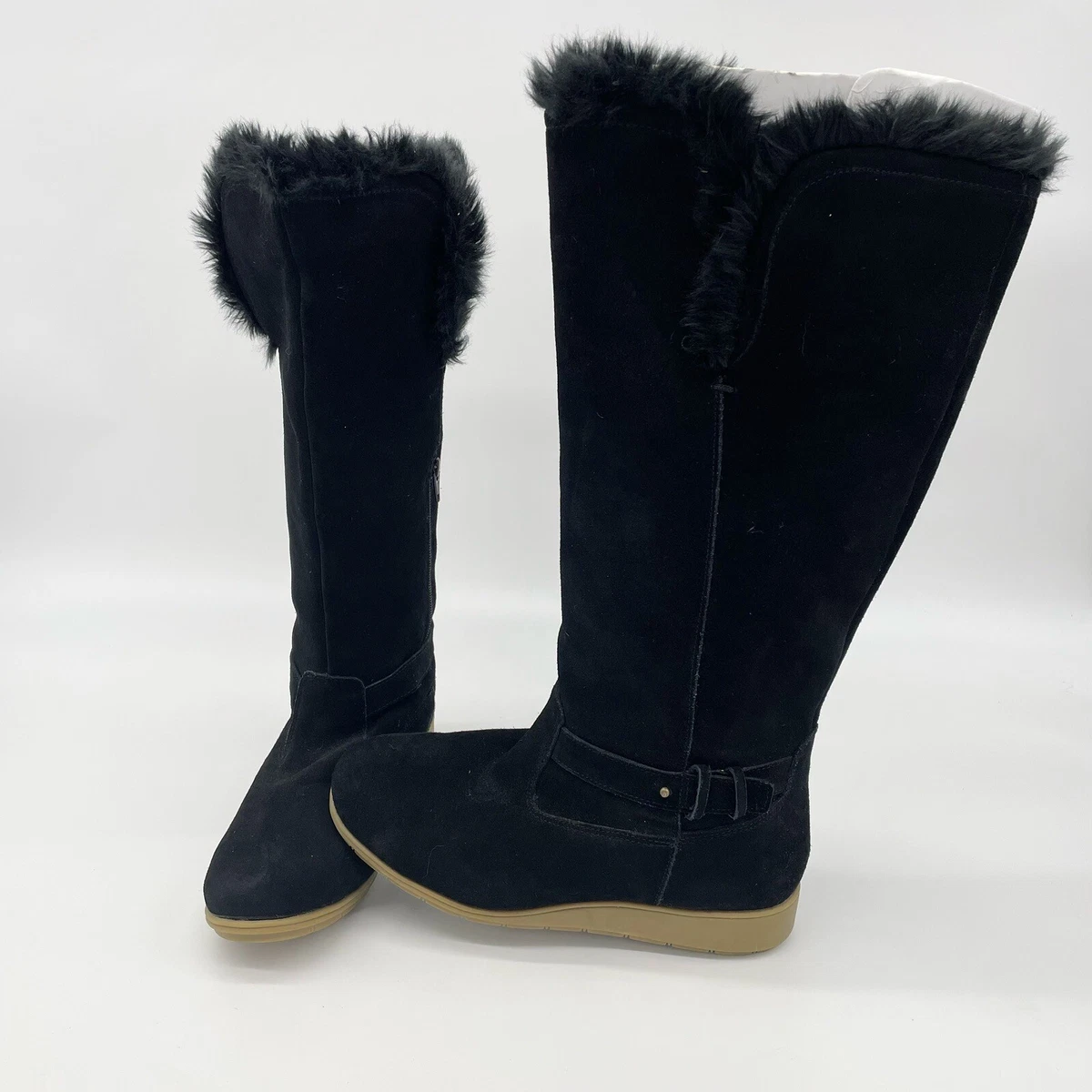 Land s End Womens Boots Mendota Tall Knee Boot Black Suede Faux