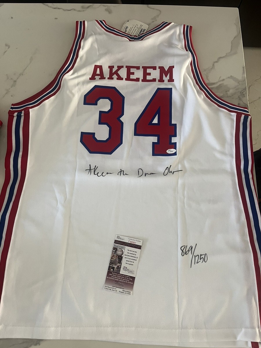 HAKEEM OLAJUWON SIGNED AUTO HOUSTON ROCKETS WHITE JERSEY JSA AUTOGRAPH  869/1250