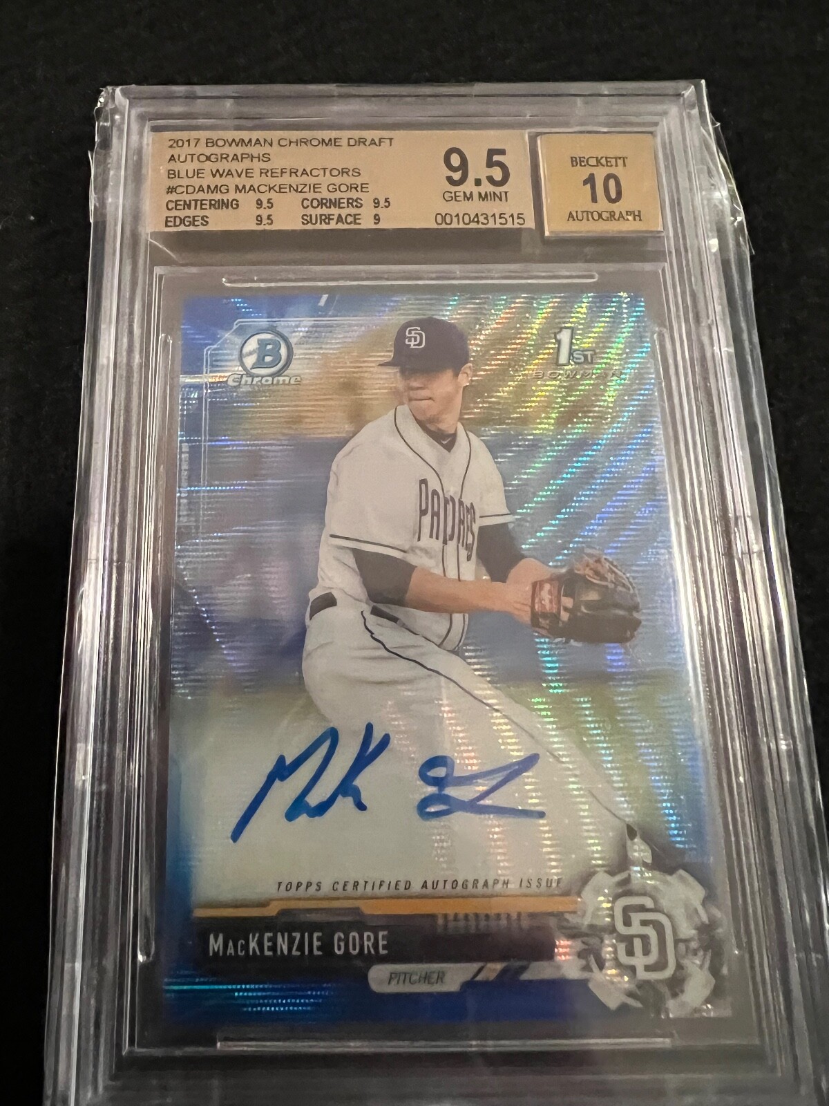 Mackenzie Gore Auto 2017 Bowman Chrome /150 Blue Wave REFRACTOR CDA-MG BGS 9.5