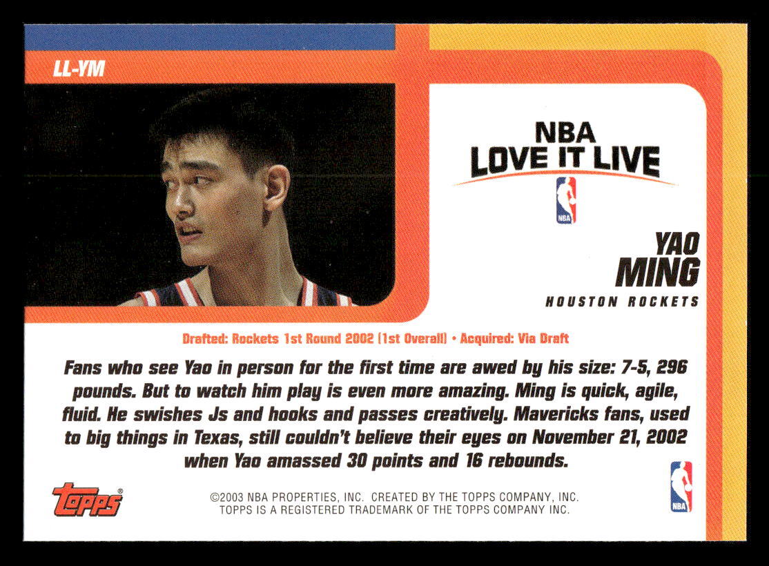 2003 Topps Yao Ming NBA Love It Live Insert | eBay