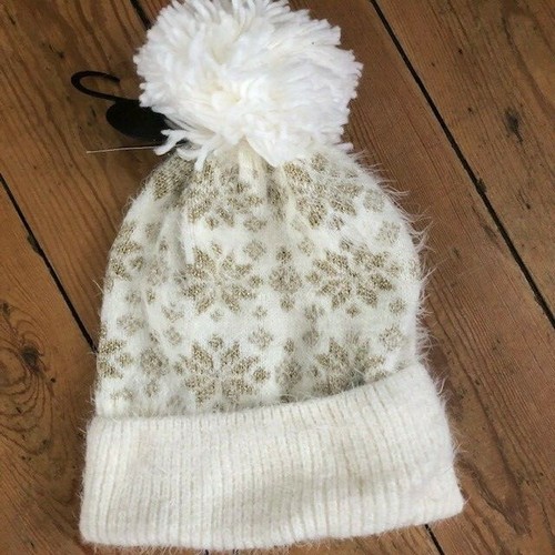 Gold Snowflake Pom Pom Beanie Hat | eBay