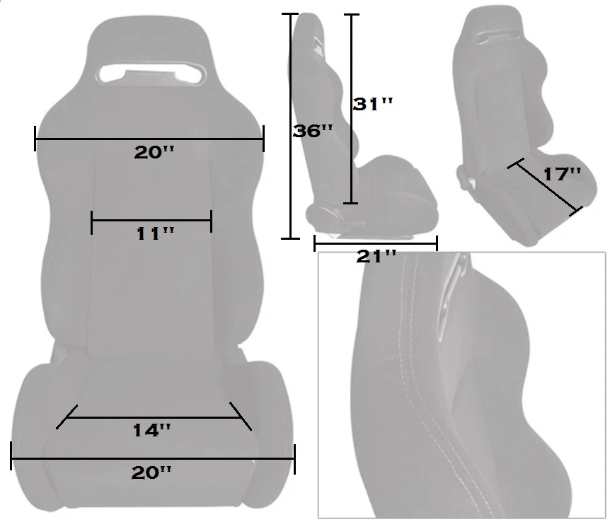 2 BLACK PVC LEATHER + RED STITCH RACING SEATS RECLINABLE + SLIDERS FOR PONTIAC * - Image 2 of 4