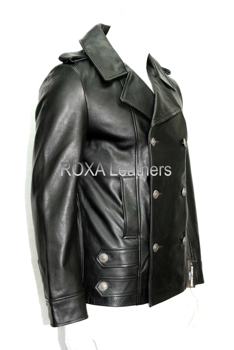 Double breasted top leather motorcycle jacket