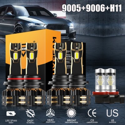 6x AUXBEAM GX 9005 9006 H11 LED Headlight Bulbs CANBUS High Low Beam Foglights