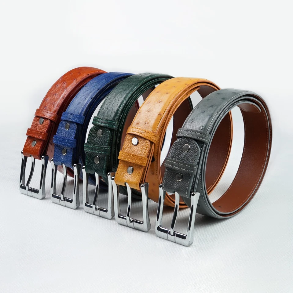 Piel de cuero de avestruz pluma completa genuina para hombre cinturón hebilla con 1,5"" hecho a mano Foto 4 de 4