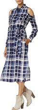 Maison Jules Cold Shoulder Plaid Midi Dress Blue Size M Medium NWT Rayon