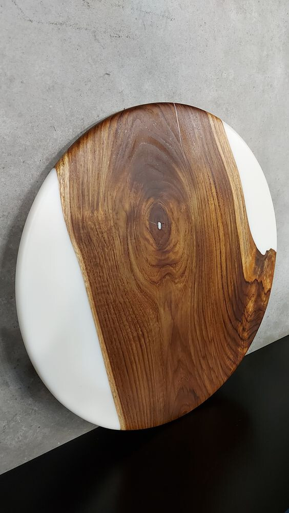 White Epoxy Resin Coffee Table Top, Sofa Side Lamp Table Thanksgiving Day Sale