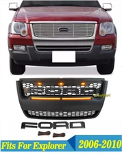 Front Grill Grille For Ford Explorer 2006-2010 Mesh W/Light Bar & Leds &Letters