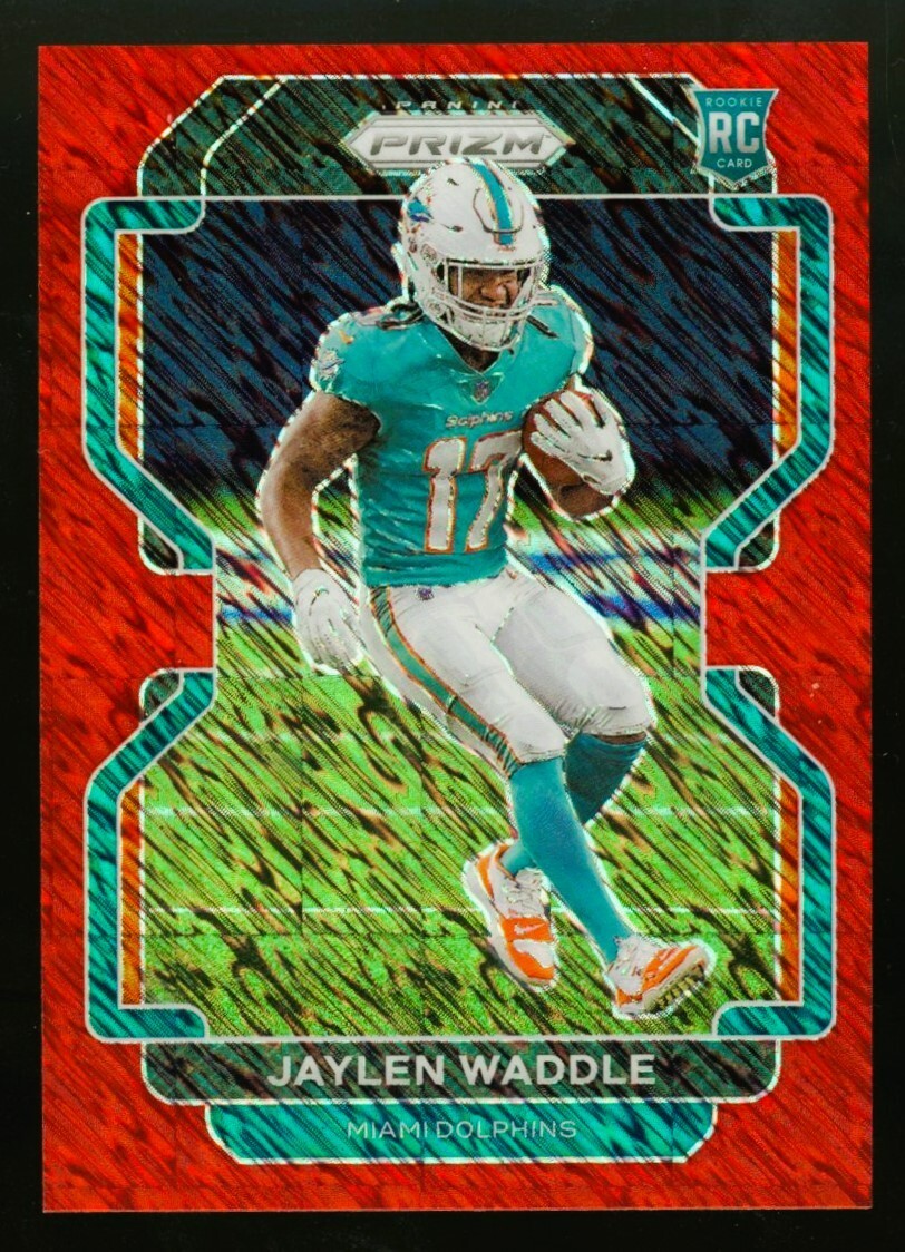 Jaylen Waddle 2021 Panini Prizm Red Shimmer Refractor Rookie Card RC 04/35 #338