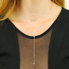 Kristin Perry Dainty 925 Sterling Silver CZ Choker Drop Necklace