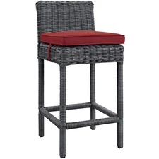 Modway Outdoor Patio Wicker Rattan Bar Stool & Sunbrella® Gray Red Cushion