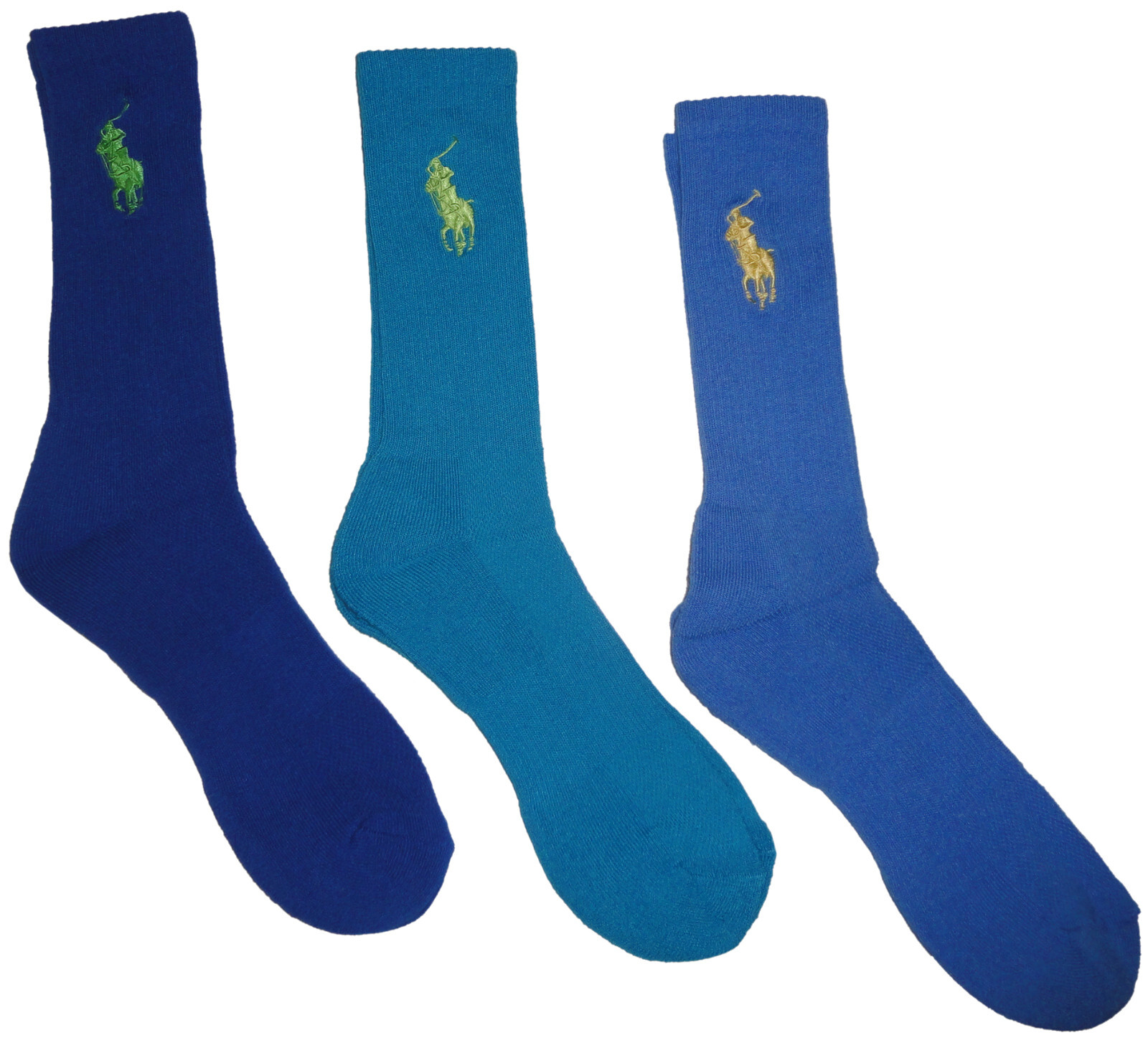 Calze Polo Ralph Lauren Big Pony Crew toni blu confezione da 3 brillanti RARO