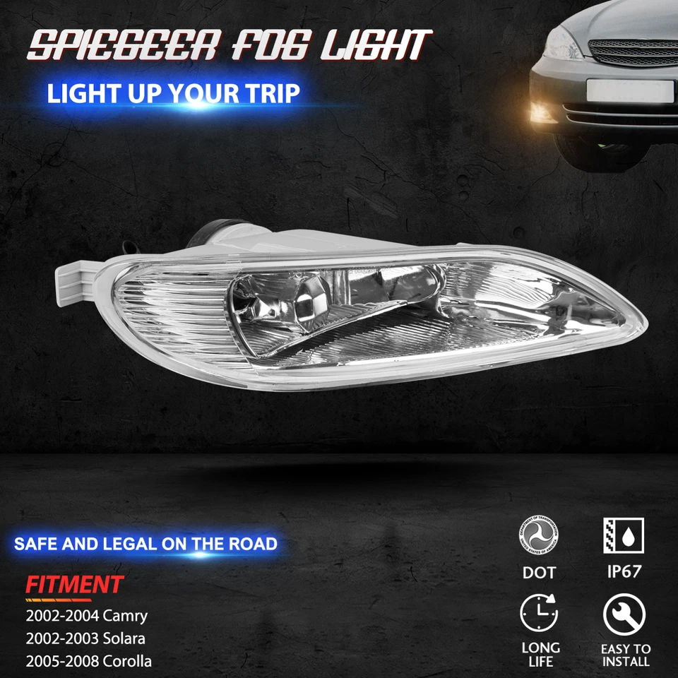 Fog Lights Assembly for 02-04 Toyota Camry 05-08 Corolla 02 03 Solara with Bulbs Foto 3 de 4