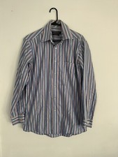 Forsyth Of Canada Mens Long Sleeve Button Up Shirt Blue Striped See Measurements