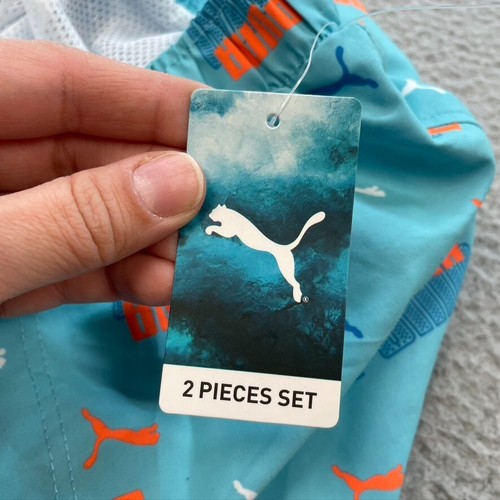 Puma Swim Trunks Boys Medium Blue Graphic Print Swimwear Lined New - Picture 10 of 12