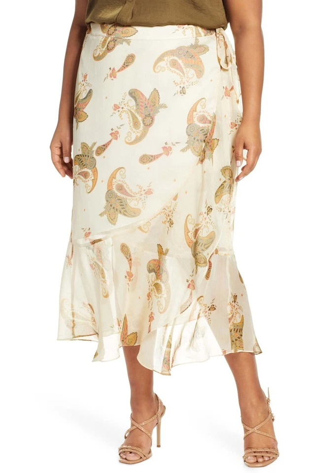 Falda Midi Vince Camuto Volantes Talla 18W Arena Natural Paisley Spice Nueva con Etiquetas $109 Foto 2 de 4