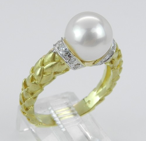 18 Karat Gelbgold Diamant und Perle Verlobungsring Größe 8,25 KOSTENLOSE GRÖSSE - Bild 6 von 8