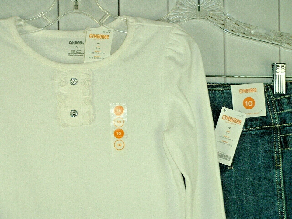 Vestido Gymboree Ready Go! Niñas Mayores 2 piezas Top Blanco Denim Plisado Falda Gemas 10Y Foto 2 de 3