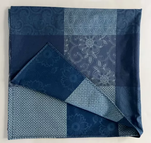 Le Jacquard Francais Cottage Coated Blue Cotton Tablecloth 94” X 47”