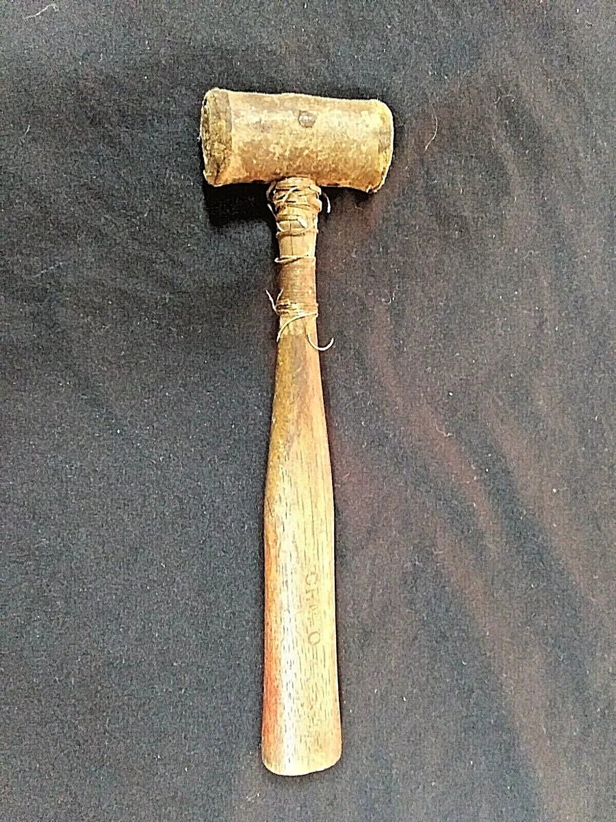 Antique Rolled Leather Mallet/Hammer With Wood Handle