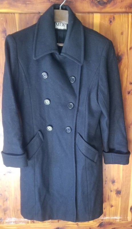 MDP MARIO DE PINTO BLACK WOOL BLEND COAT ,DBL BREASTED MADE IN USA 
