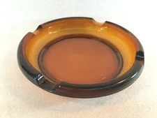 Mid Century Amber Round Glass Cigar/Cigarette Ashtray 4 Slots