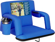 Reclining Stadium Seat – Wide Bleacher Chair with Back Support and Cushion, Armr