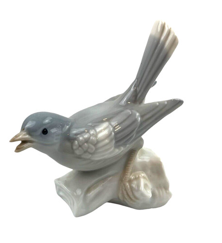 Vintage Porcelain Blue Bird Figurine High Gloss Perched On Branch Decor Japan 4"
