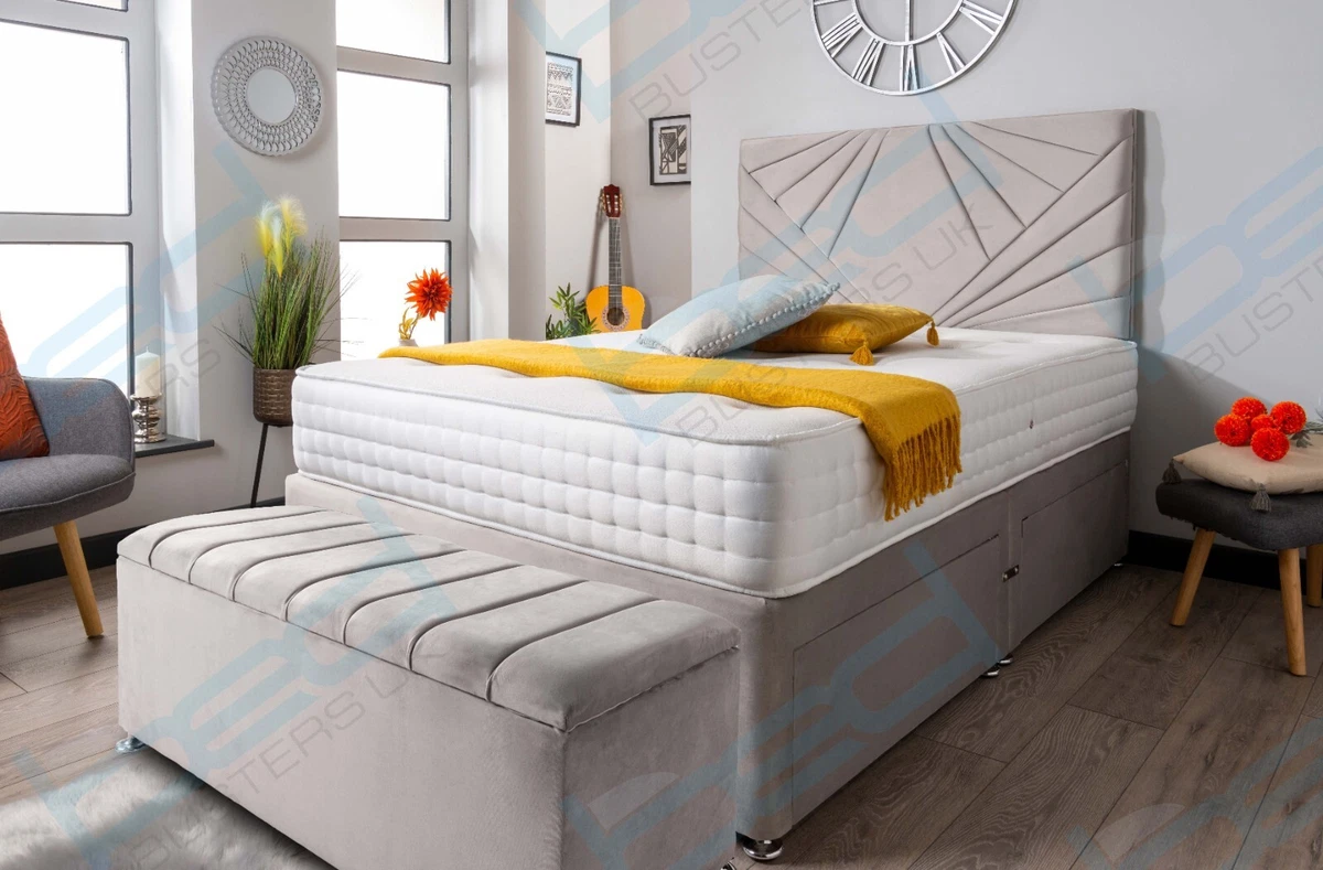 IMPERIAL DIVAN BED WITH MEMORY FOAM MATTRESS FREE VELVET MATCHING HEADBOARD UK