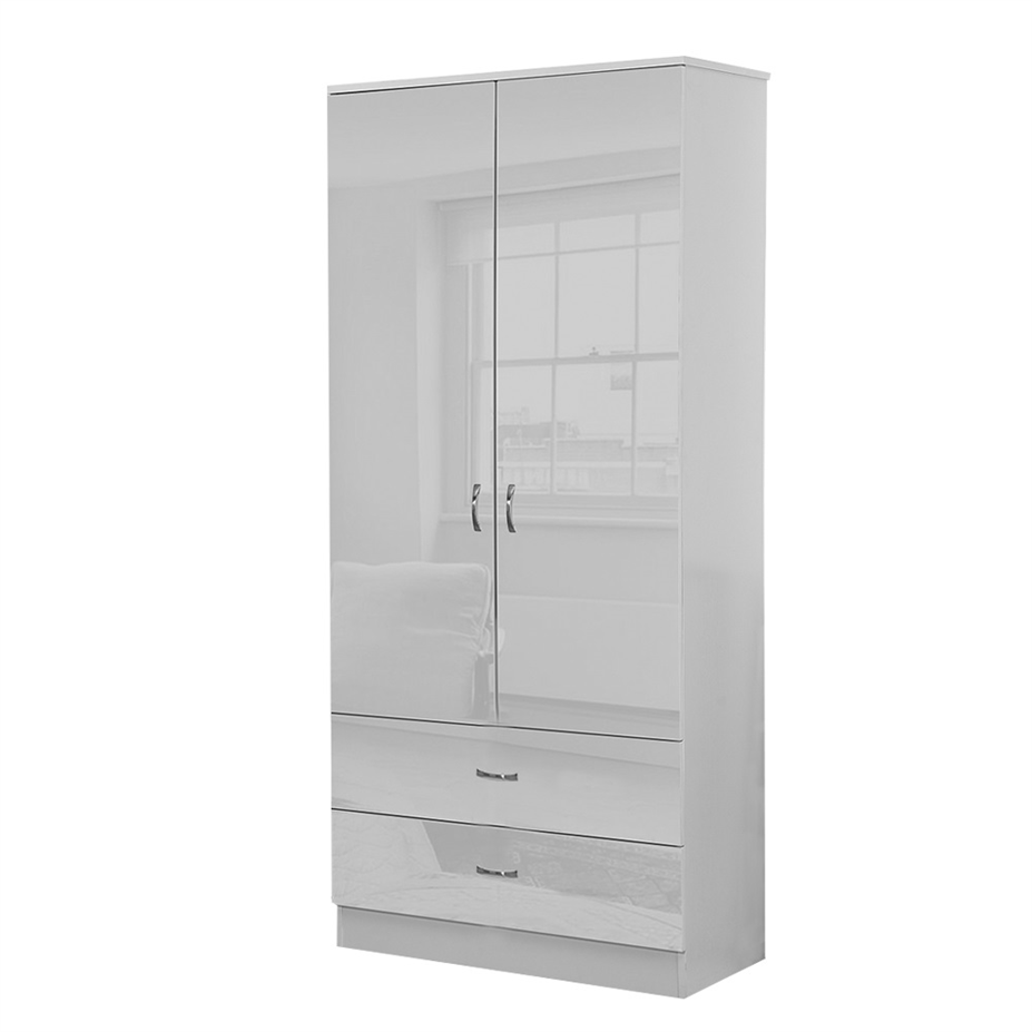 2 Door Wardrobe White Gloss with 2 Drawer Combi Robe Wardrobe Chilton Bedroom